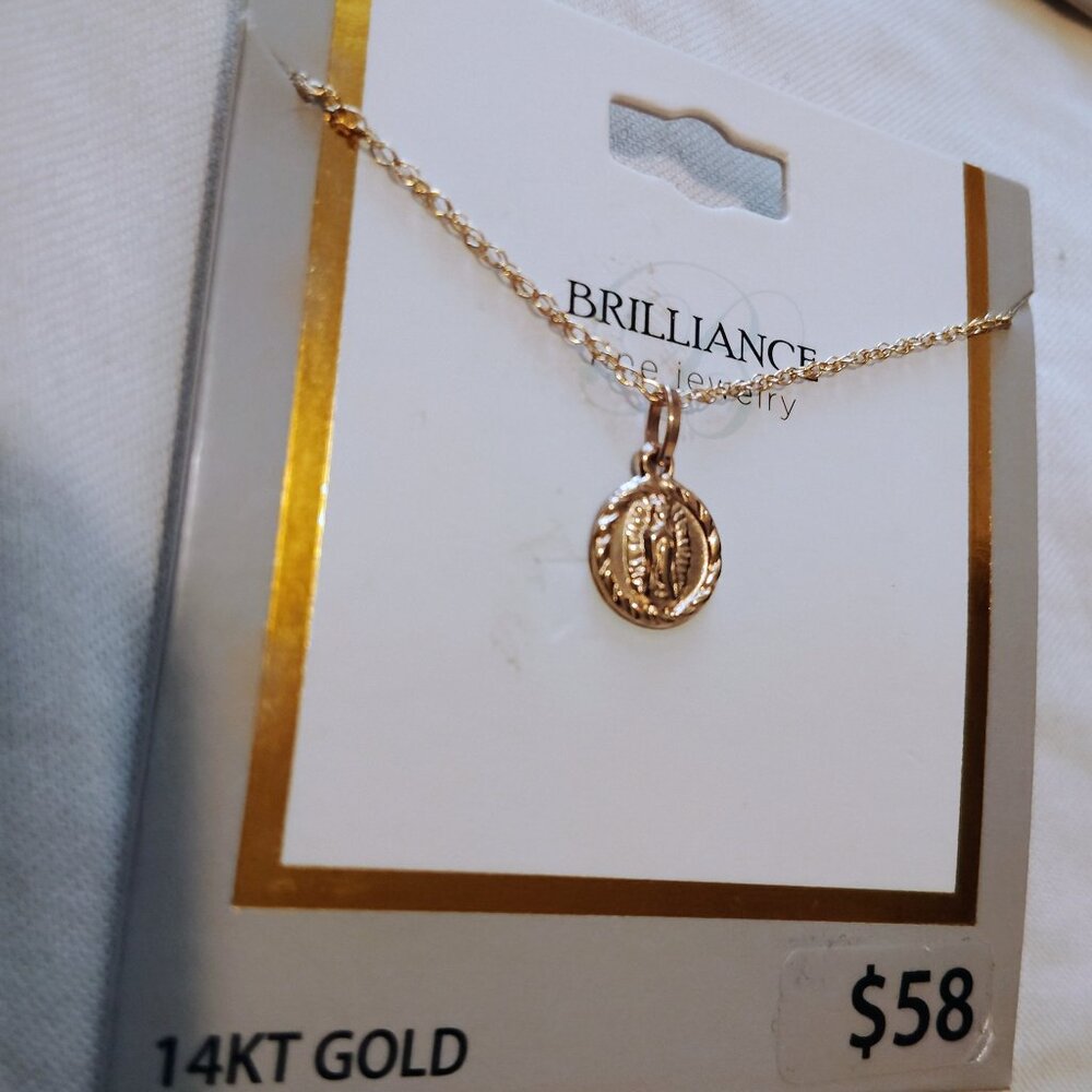 New 14kt Mary Pendant/ Gold Filled Brilliance Fine Jewelry Necklace 16inch
